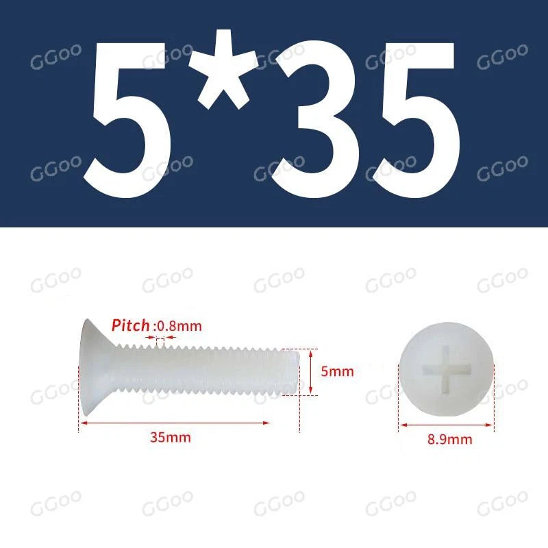 White Nylon Phillips Flat Head Machine Screws DIN 965 — M2.5 M3 M4 M5 M6 M8