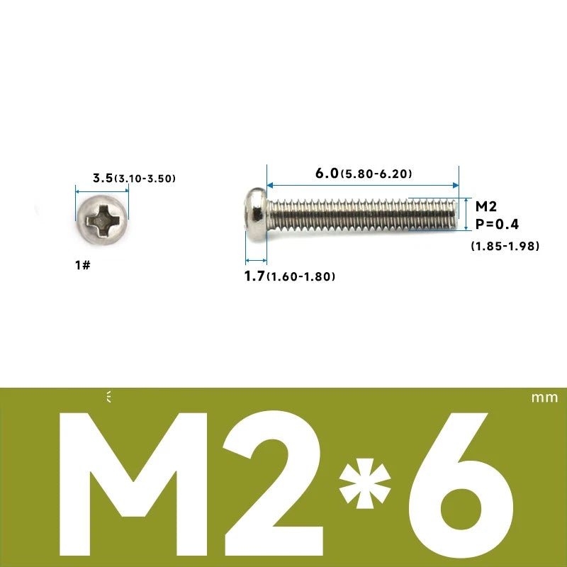M1–M2.5 Pan Head Phillips Machine Screws – A2 Stainless Steel (304), Fully Threaded - HomeDIYer