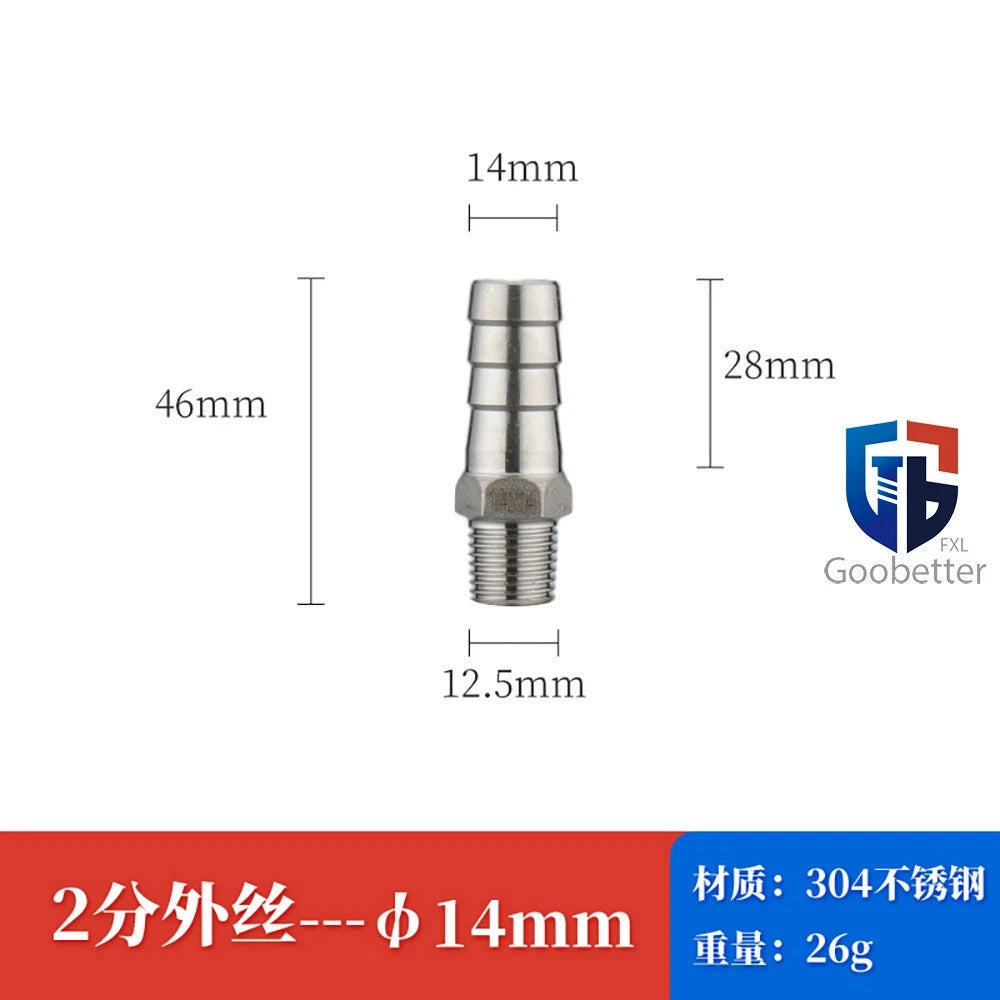 BSP Stainless Steel Male Thread Barb Hose Tail Connector — 1/8" to 2"