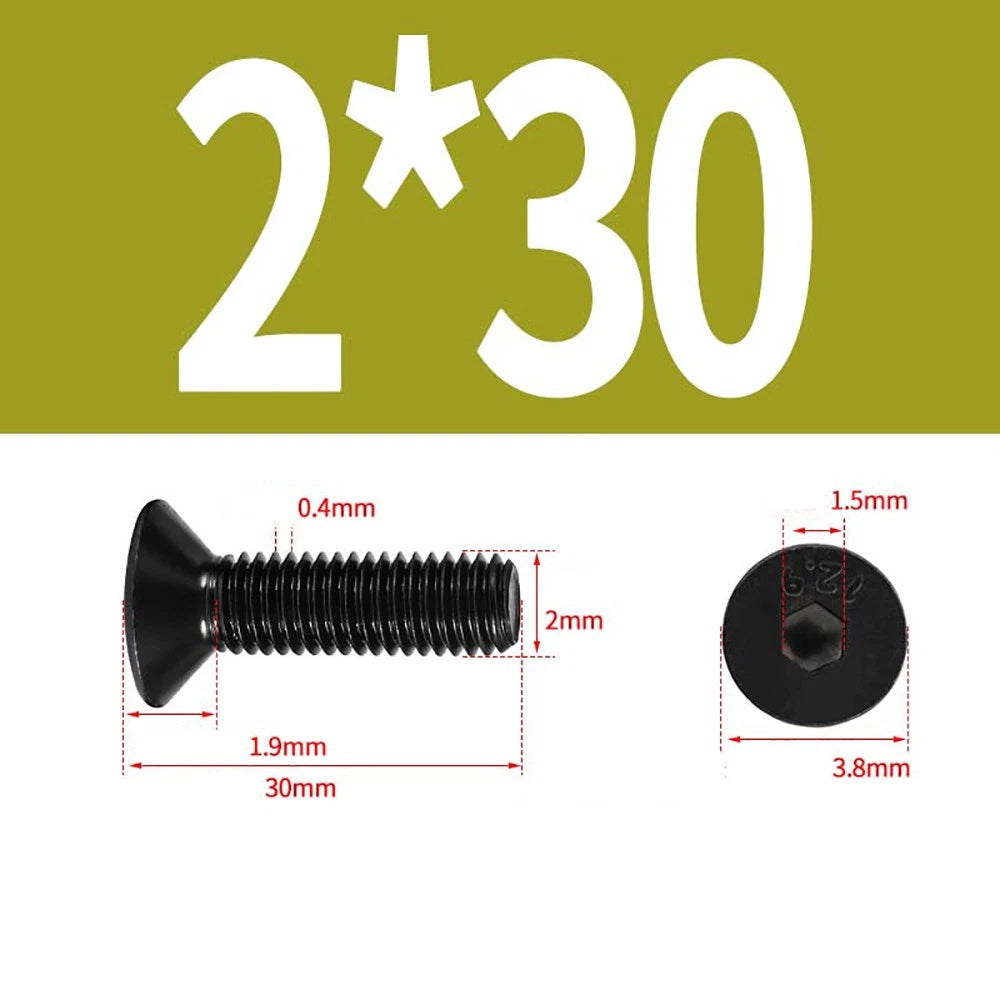 M1.6–M3 Countersunk Socket Head Screws – 12.9 Grade Carbon Steel, Flat Head, Fully Threaded (3–50mm Overall Length)