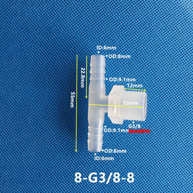 T Piece Joiner 3-Way Plastic Barb Connector | Pipe Hose Male Thread Fitting
