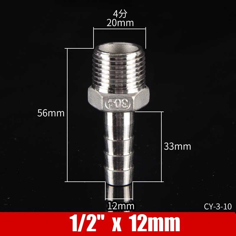 Stainless Steel BSP Male Thread x Barb Hose Tail Connector | 1/8" to 4"