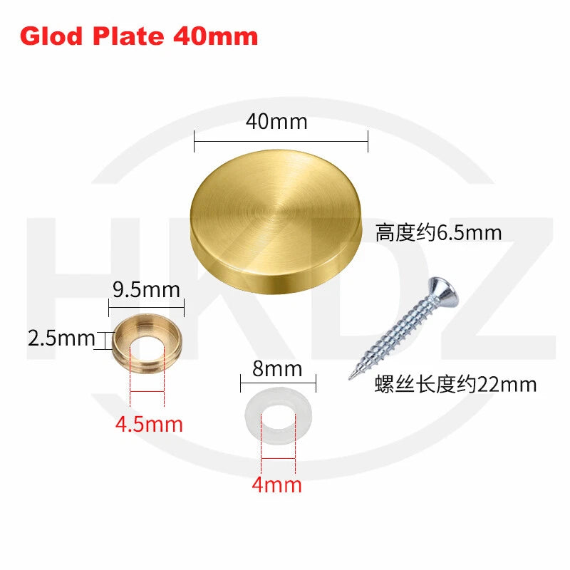 Stainless Steel Mirror Screw Cover Caps – Decorative Disc Plates for Glass, Mirrors & Furniture (16-50mm, Flat/Dome, Silver/Gold/Black/Rose Gold)