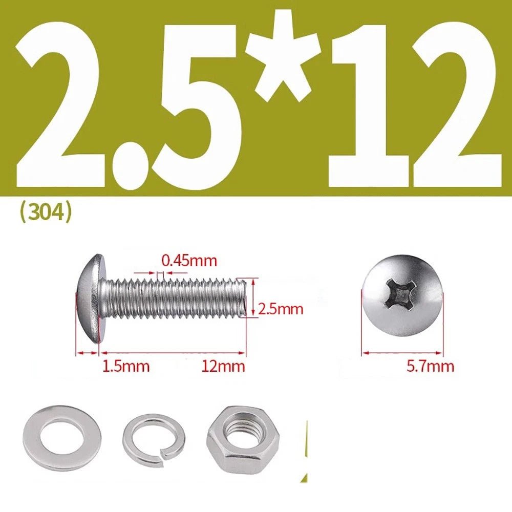 M2–M4 Phillips Truss Head Machine Screws with Hex Nuts & Washers – A2 Stainless Steel - HomeDIYer