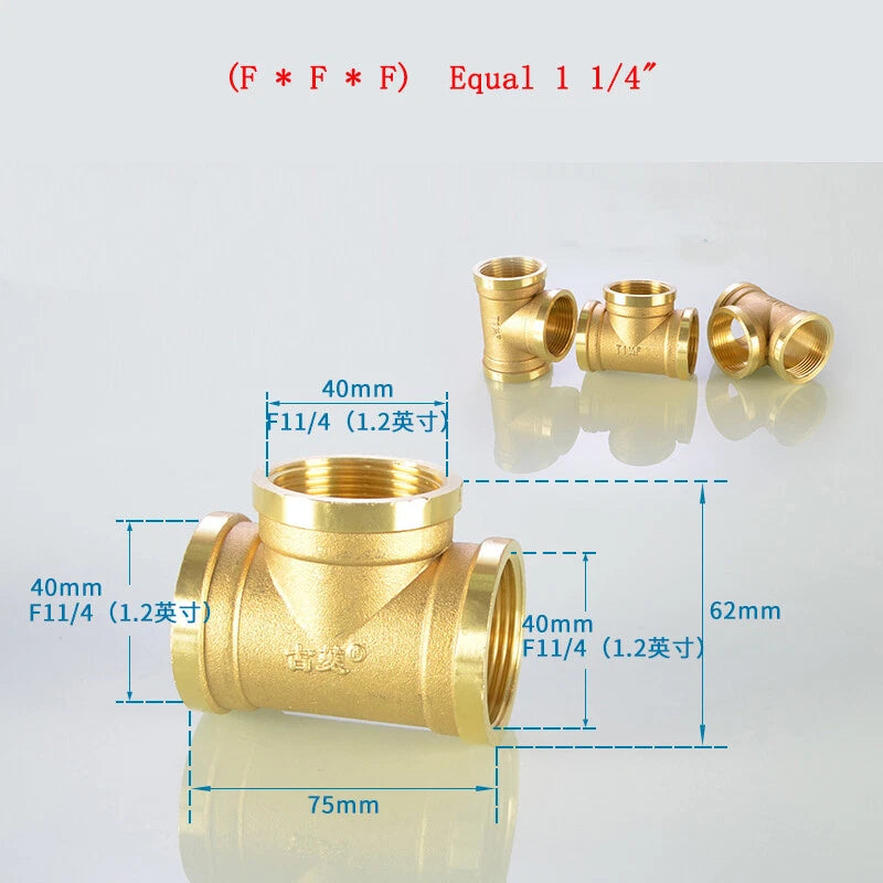 Brass Tee Pipe Fittings – NPT Thread, 1/8" to 2", M/F Configurations