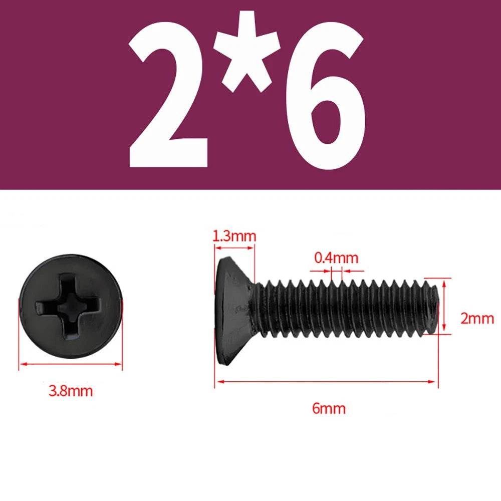Black Phillips Flat Head Countersunk Machine Screws — Carbon Steel M1–M6