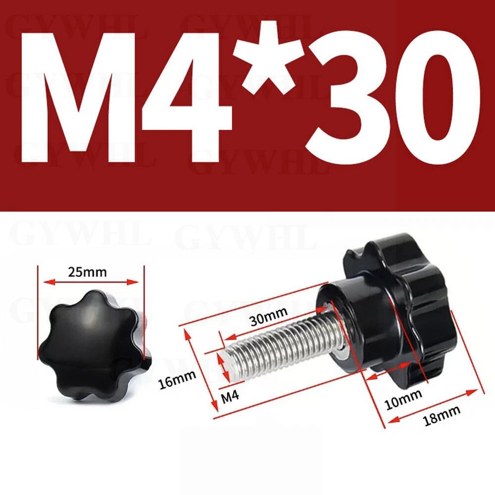 Stainless Thumb Screws Hand Knob Grip Bolts Black Plastic Hexalobular Star Head - HomeDIYer