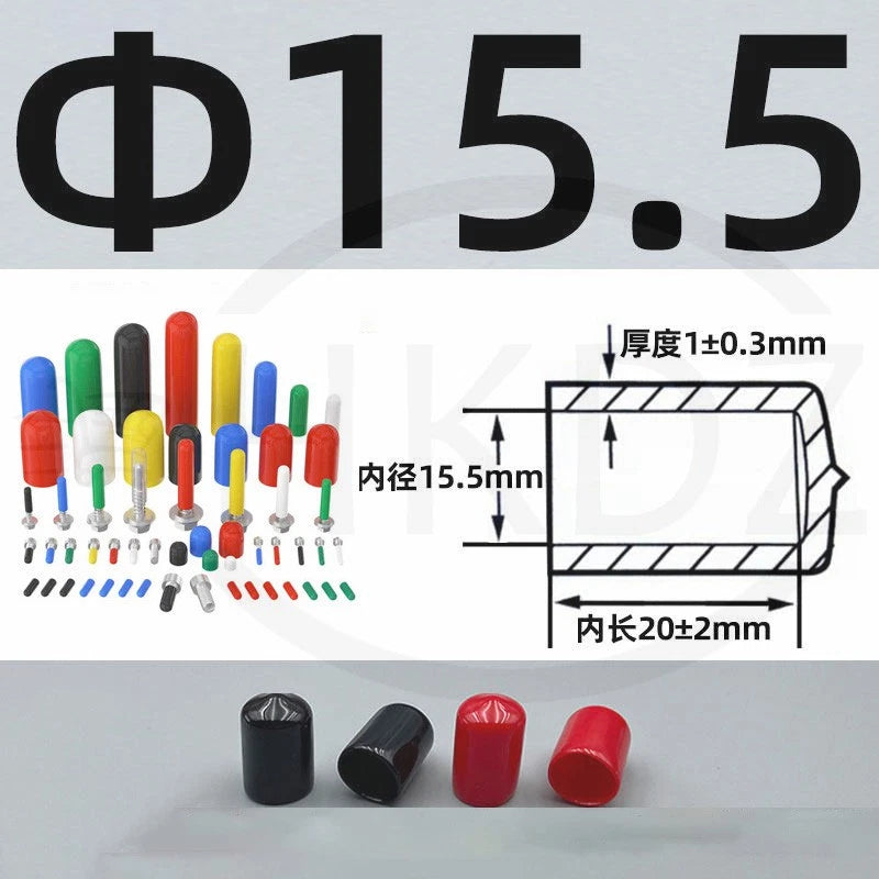 PVC End Caps for Screws, Bolts, Rods, Tubes & Cables – Thread Cover Protector, Rubber Plastic Caps (12-114mm, Multiple Colors)