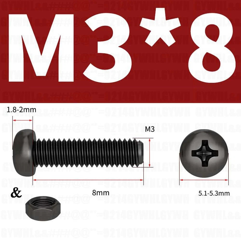 Black Pan Head Phillips Machine Screws + Hex Nuts Set – A2 Stainless Steel, M2 to M10