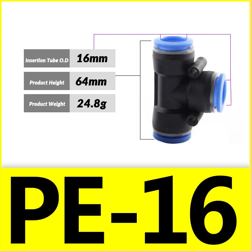 Pneumatic Push-In Fittings — PG / PU / PE Air & Water Hose Connectors, 4mm–16mm