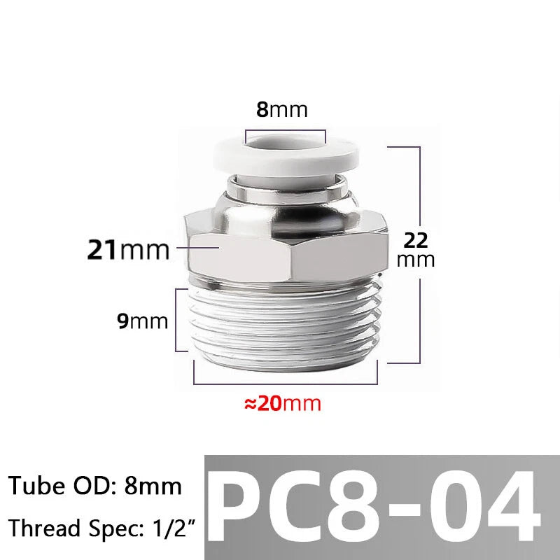 Straight Male Stud Push-to-Connect Pneumatic Fitting for Air & Water Hose