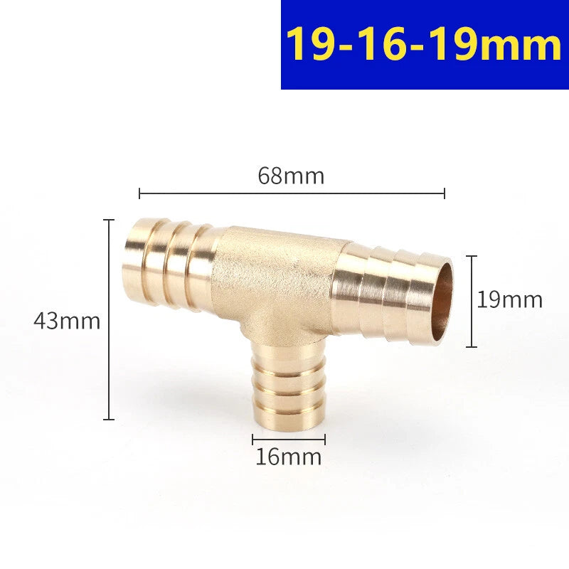 Brass Barbed T-Piece Hose Joiner Reducer Tee Connector — Air, Water & Fuel Fittings