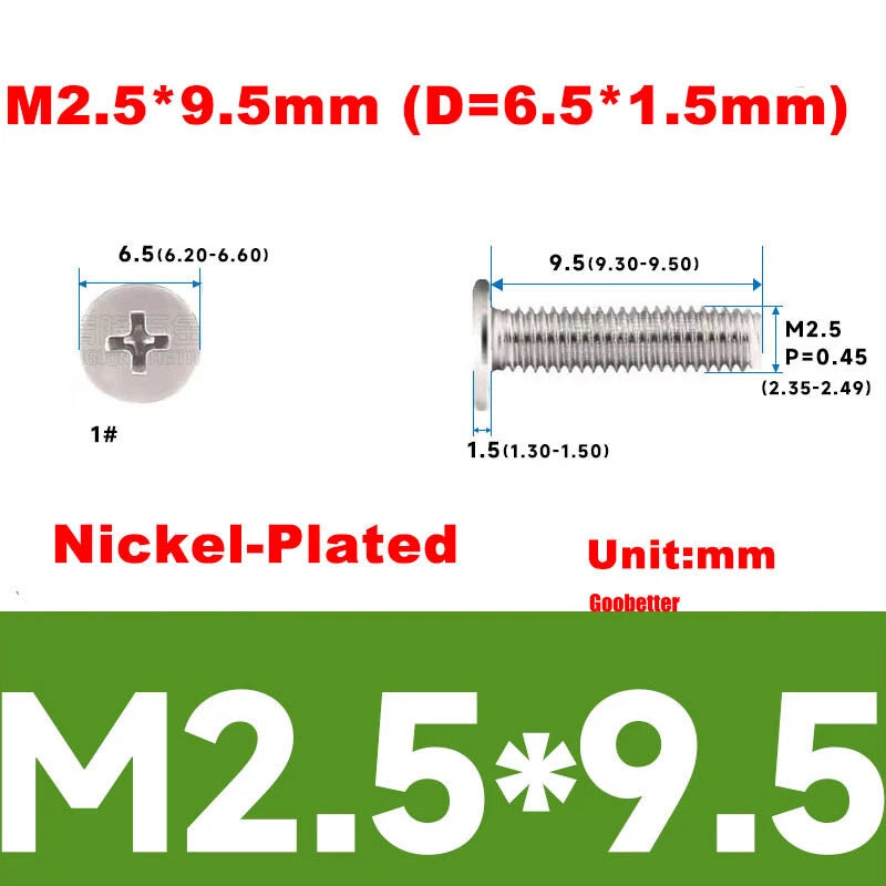 M2.5 Ultra Thin Flat Wafer Head Phillips Screws – CM2.5 Laptop Computer Screws (Various Finishes)