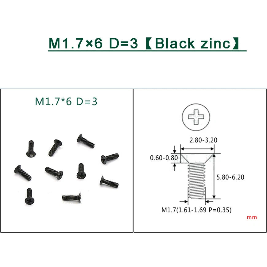 M1–M1.8 Phillips Countersunk Flat Head Machine Screws – Carbon Steel or 304 Stainless, Multiple Finishes