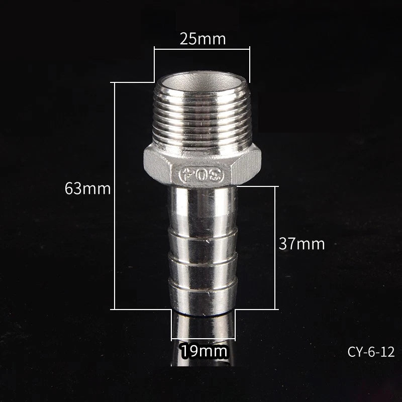 1/2" & 3/4" BSP Male Thread Hose Barb Tail Connector — Stainless Steel