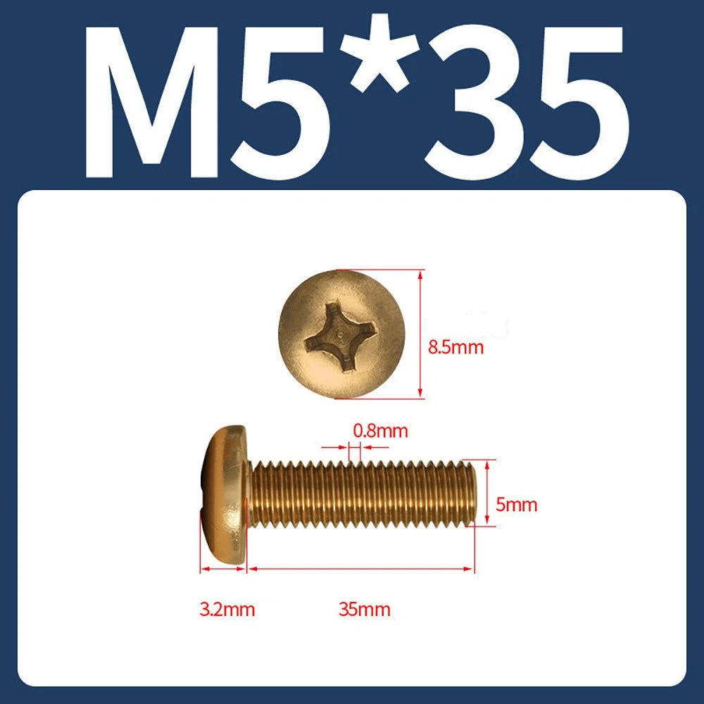 M4 M5 Solid Brass Pan Head Phillips Machine Screws — Multiple Lengths