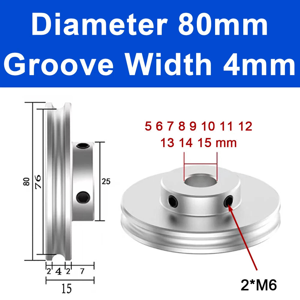 Alu U Pulley OD 20 30 40 50 60 80mm Single Groove Fixed Pulley for PU Round Belt