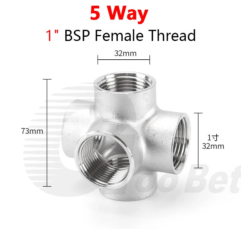 BSP Female Stainless Steel Pipe Fitting — 3/4/5-Way Adapter, 1/4" to 2"