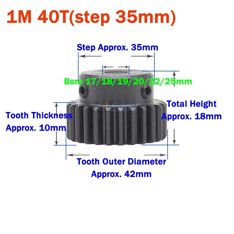 1 Module Spur Gear With Step 15-44 Teeth 45# Steel Pinion Gear Transmission Gear