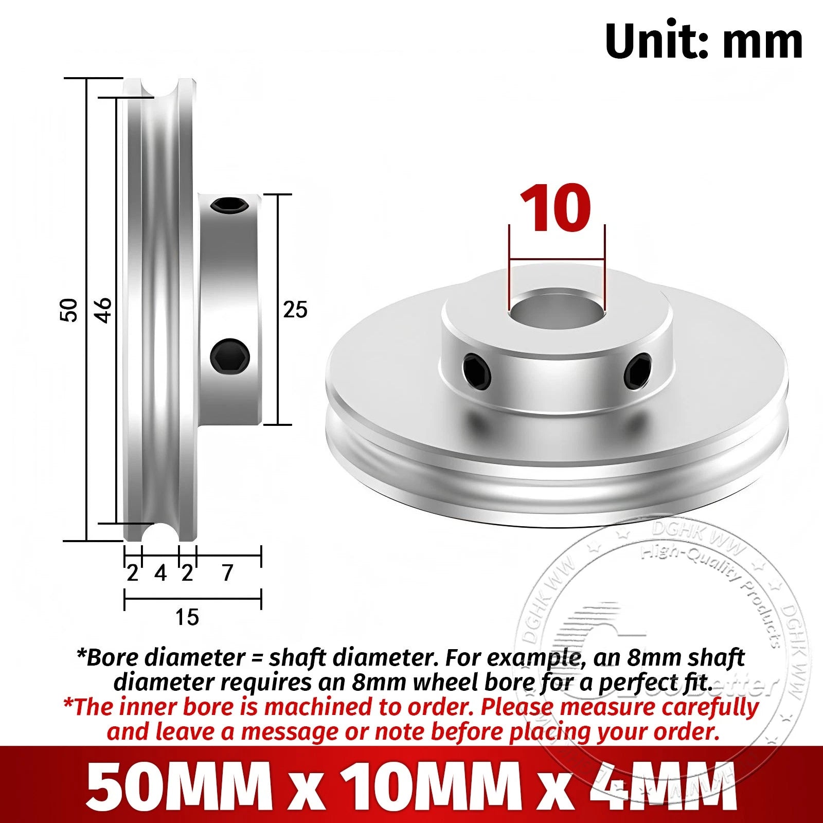 V Grooved Pulley Aluminum Round Belt Pulleys For 4mm Width Belt OD 20/30/40/50mm