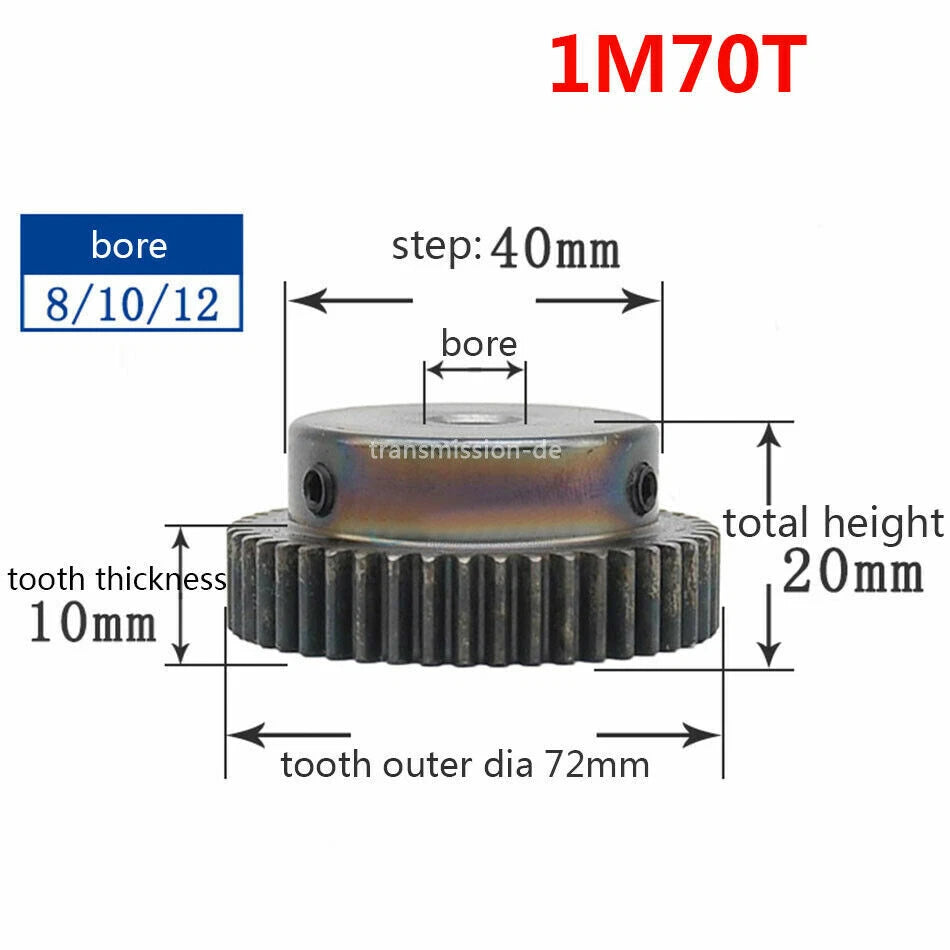 0.5/1 Mod Pinion Gear 10T-150T Spur Gear with Step 45# Steel Transmission Gear