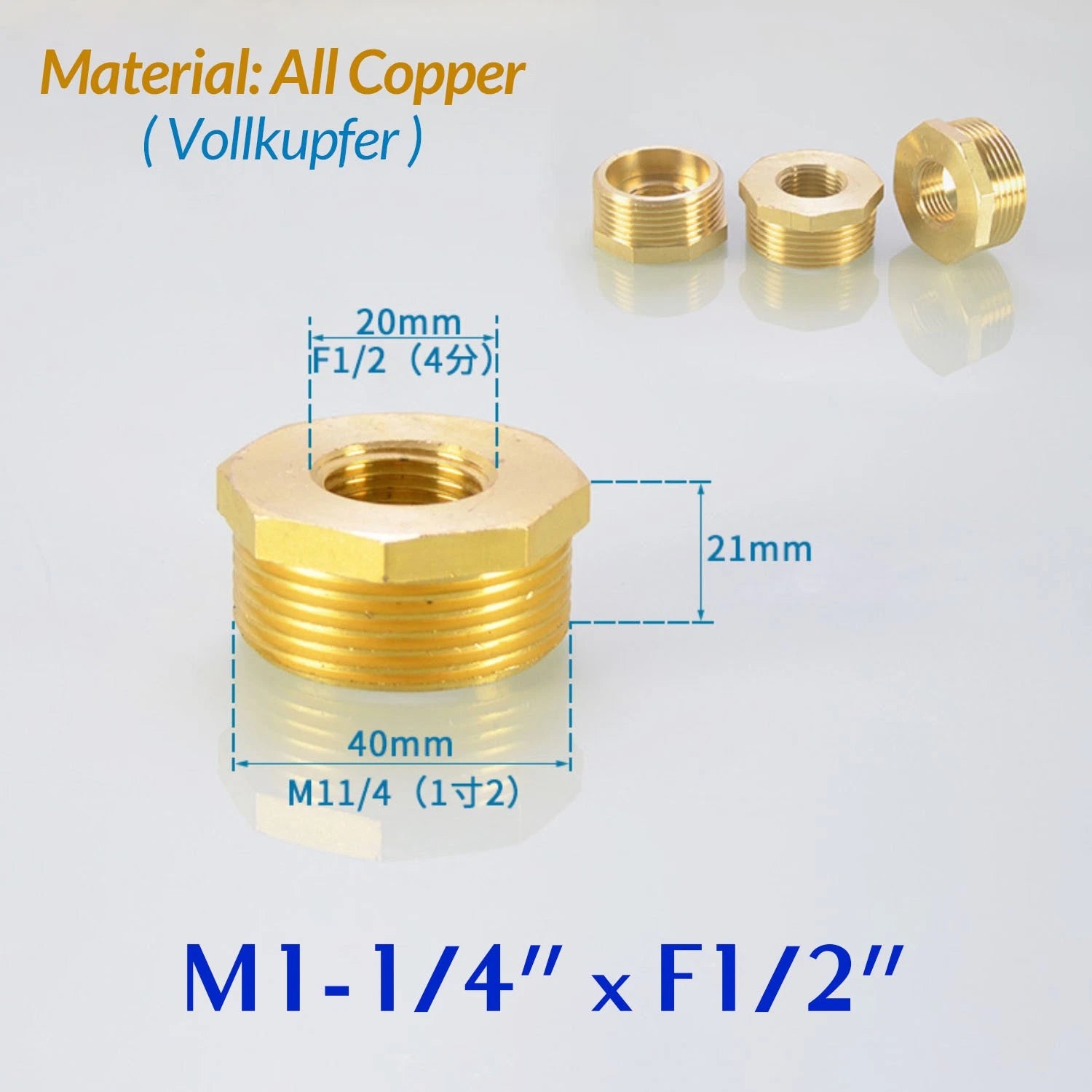 BSP Brass Reducing Hexagon Bush — Male to Female Thread Pipe Fittings