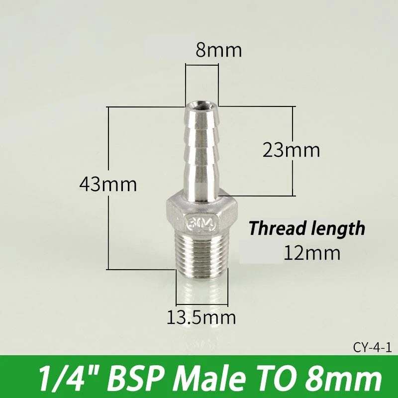 Stainless Steel Hosetails,Bsp Thread Hose Tail Barb Connector 1 8-1" Female Male