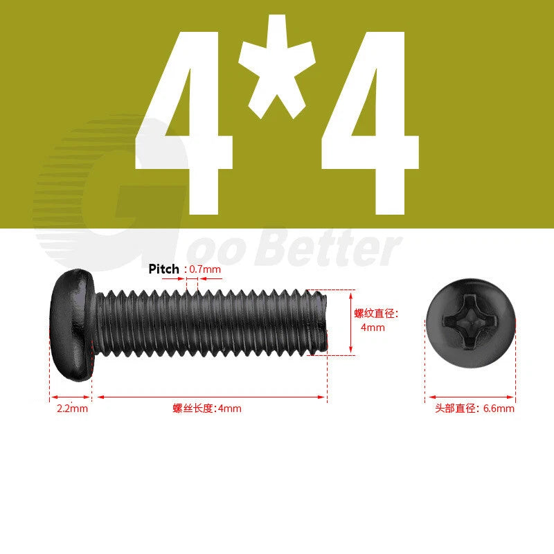 M2 M2.5 M3 M4 M5 Black Zinc Phillips Pan Head Machine Screws – Carbon Steel, 3–20mm