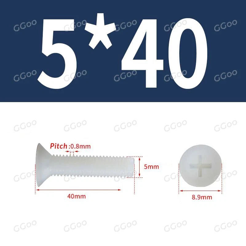 White Nylon Phillips Flat Head Machine Screws DIN 965 — M2.5 M3 M4 M5 M6 M8