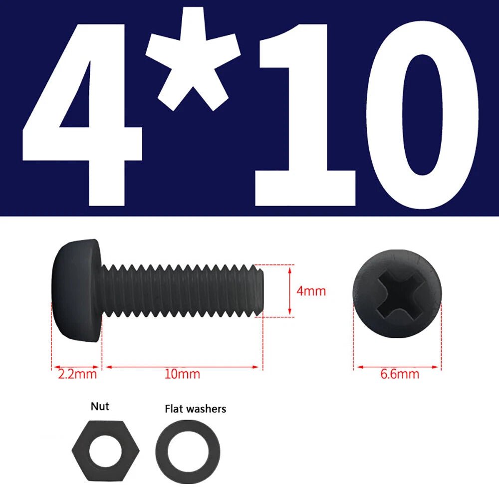 M4 M5 Nylon Phillips Pan Head Machine Screws with Hex Nuts and Flat Washers – White & Black - HomeDIYer