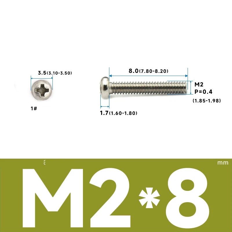 M1–M2.5 Pan Head Phillips Machine Screws – A2 Stainless Steel (304), Fully Threaded - HomeDIYer