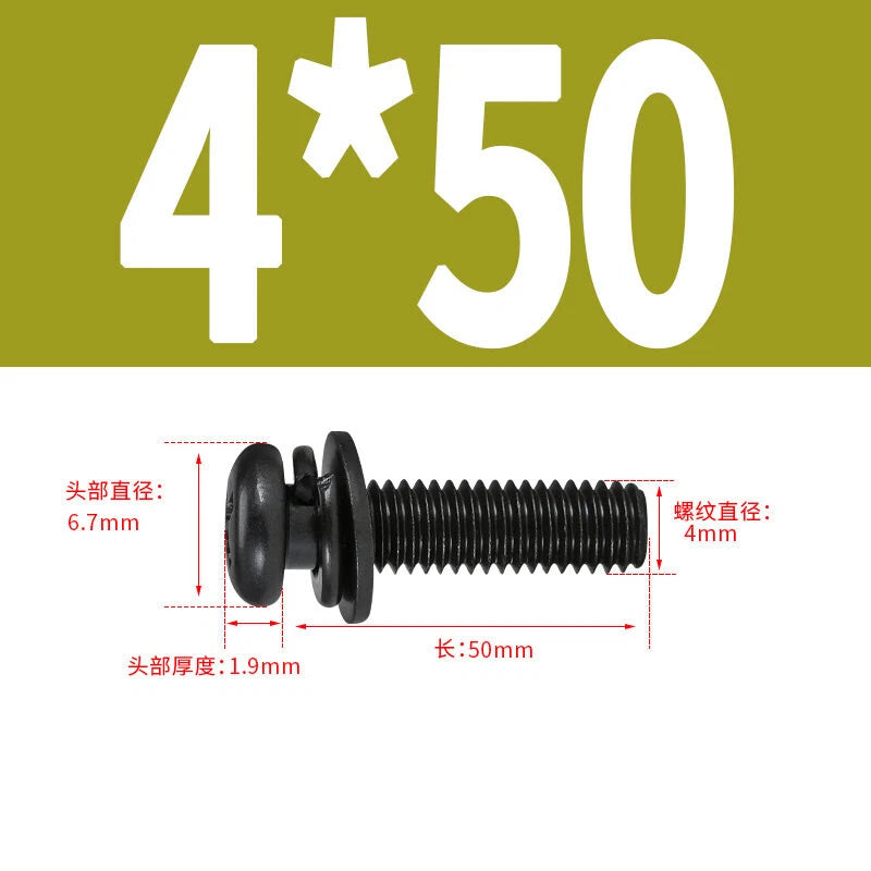 Black Zinc Pan Head Machine Screws with Washers, M2–M6 Pozi Phillips Drive