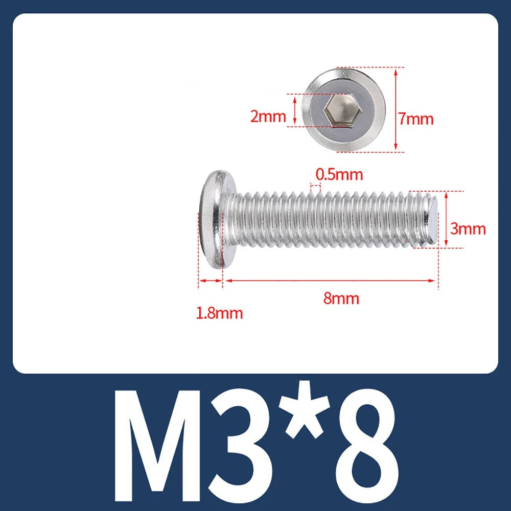 M2 M3 M4 Flat Round Head Hex Socket Screws – A2 Stainless Steel, Fully Threaded (3–50mm)