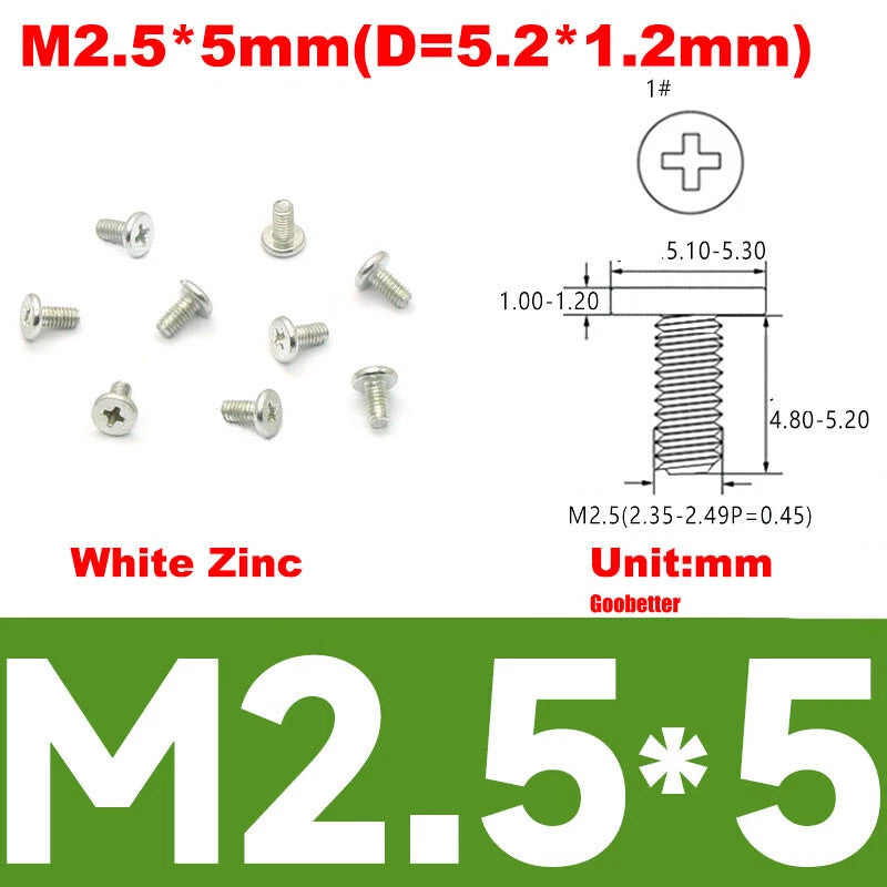 CM2/CM2.5/CM3/CM4 Ultra Thin Wafer Flat Head Phillips Screws – For Laptop & Computer Repair (M2–M4)