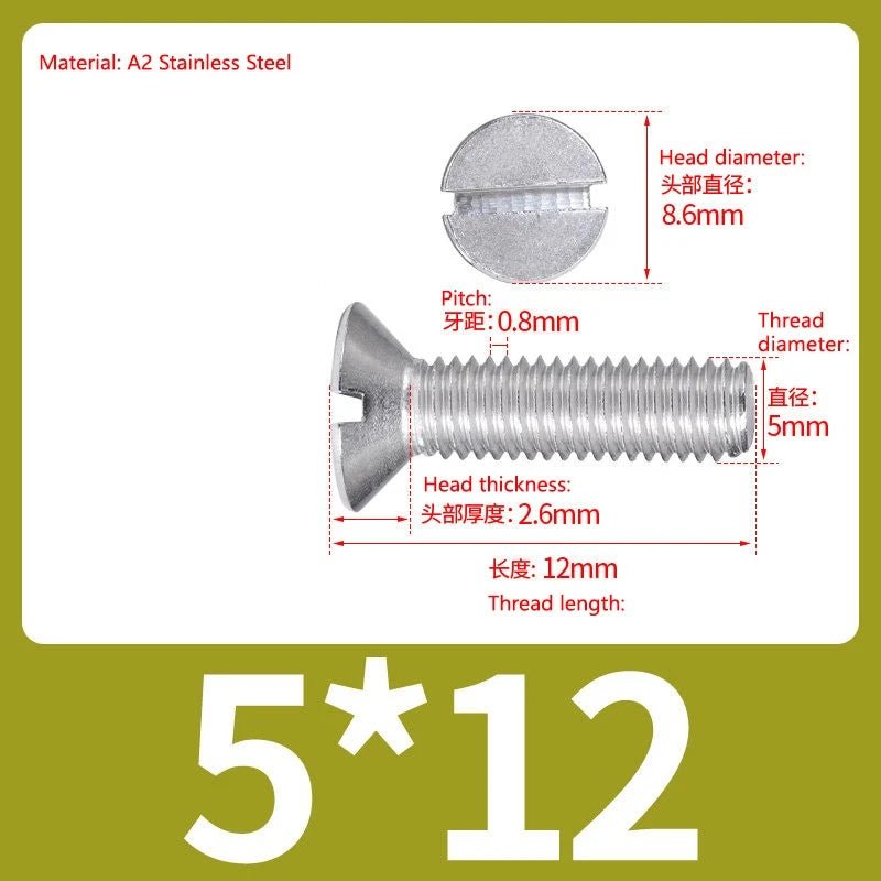 A2 Stainless Steel Slotted Countersunk Screws DIN 963 | M4 M5 M6 - HomeDIYer