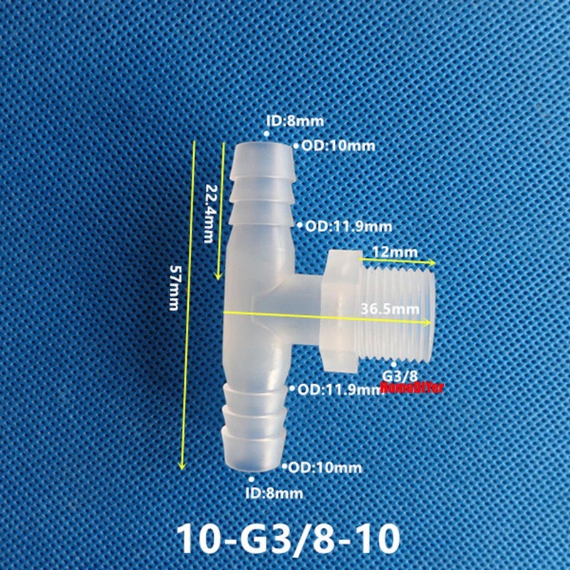 T Piece Joiner 3-Way Plastic Barb Connector | Pipe Hose Male Thread Fitting