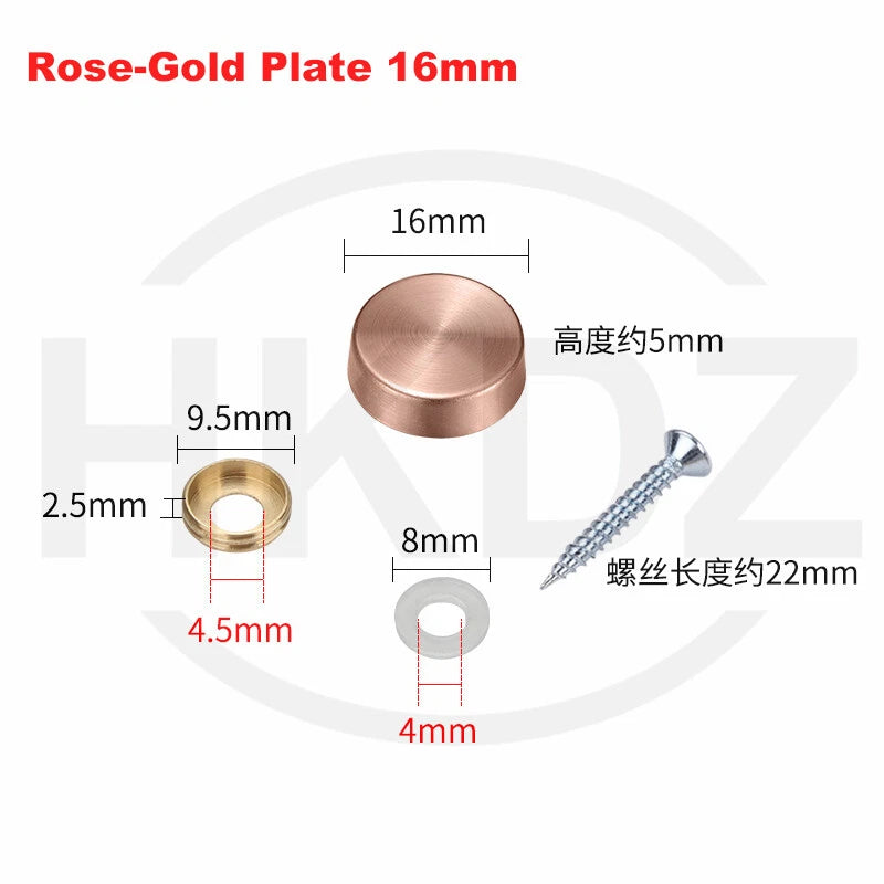 Stainless Steel Mirror Screw Cover Caps – Decorative Disc Plates for Glass, Mirrors & Furniture (16-50mm, Flat/Dome, Silver/Gold/Black/Rose Gold)