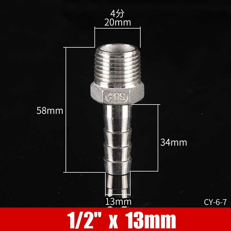 Stainless Steel BSP Male Thread x Barb Hose Tail Connector | 1/8" to 4"