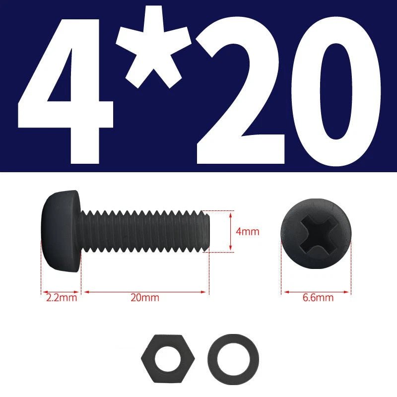 Black Nylon Phillips Machine Screws with Nuts & Washers — Metric M2 to M8 - HomeDIYer
