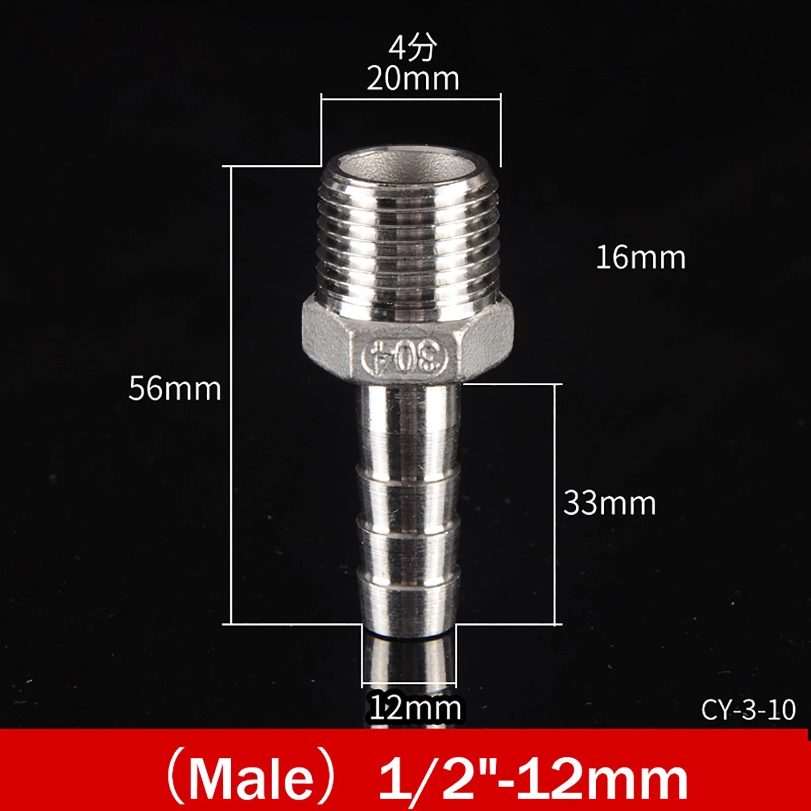 BSP Male Taper Thread x Hose Tail Adapter Fittings — Stainless Steel 304