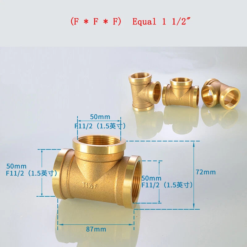 Brass Tee Pipe Fittings – NPT Thread, 1/8" to 2", M/F Configurations