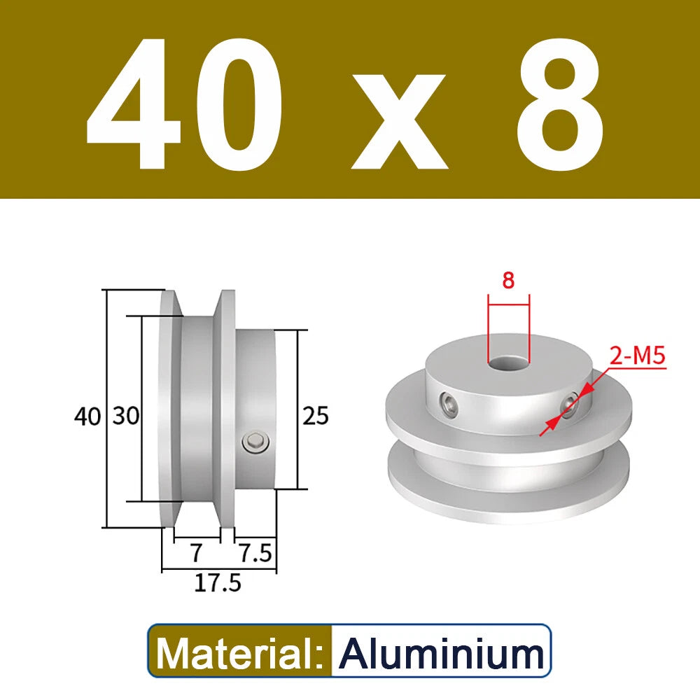 OD 20mm-100mm Aluminium V-Groove Pulley With Fixed Screw for 5mm/6mm Width Belt