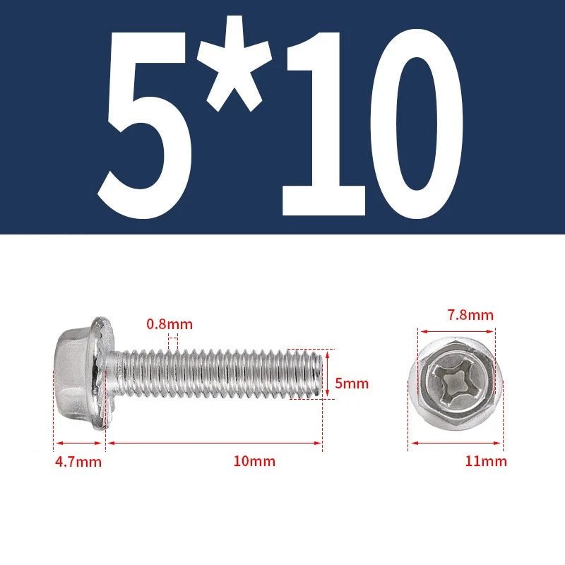 Phillips Hex Flange Screws 304 Stainless Steel M3–M8 | Dentate & Flat Flange - HomeDIYer
