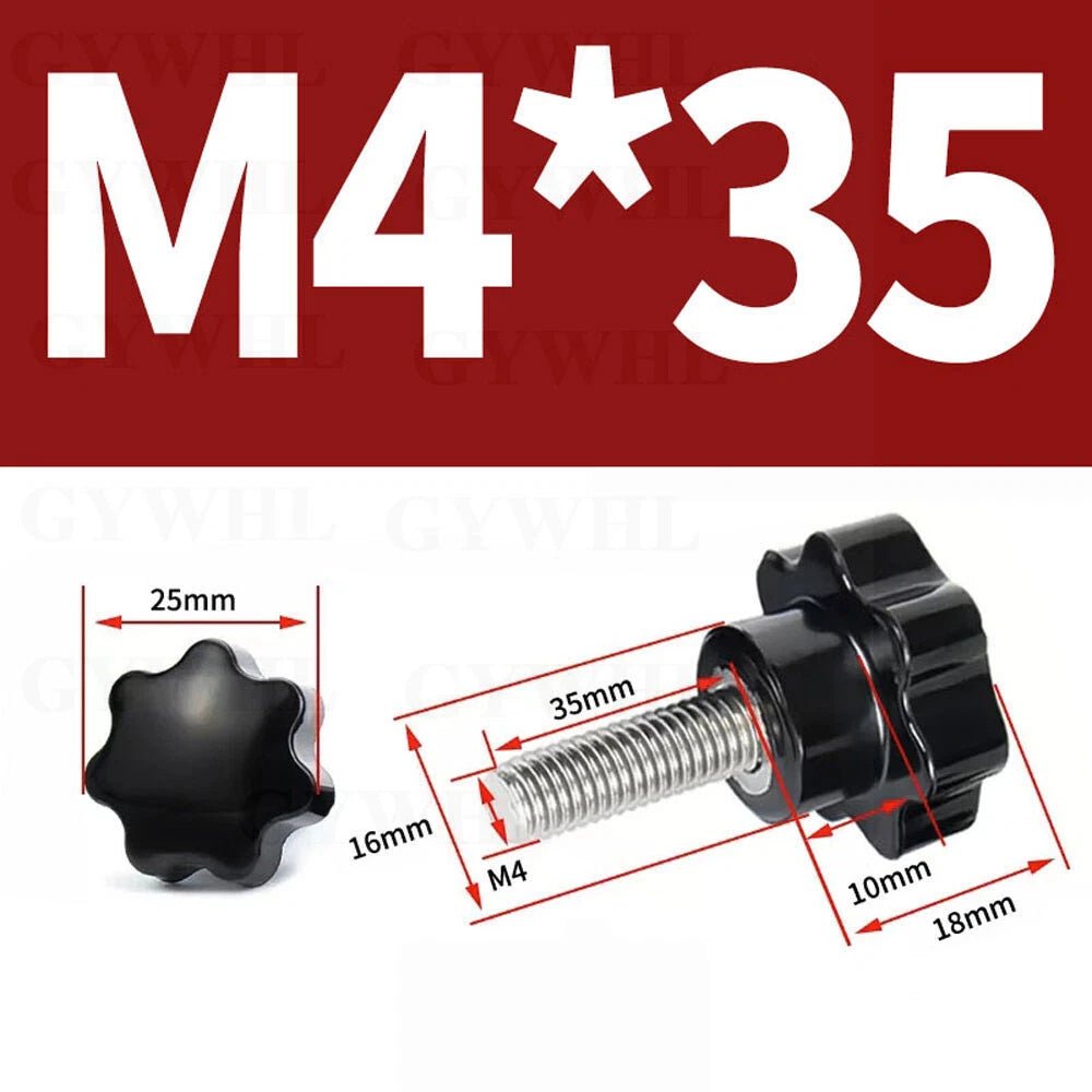 Stainless Thumb Screws Hand Knob Grip Bolts Black Plastic Hexalobular Star Head - HomeDIYer