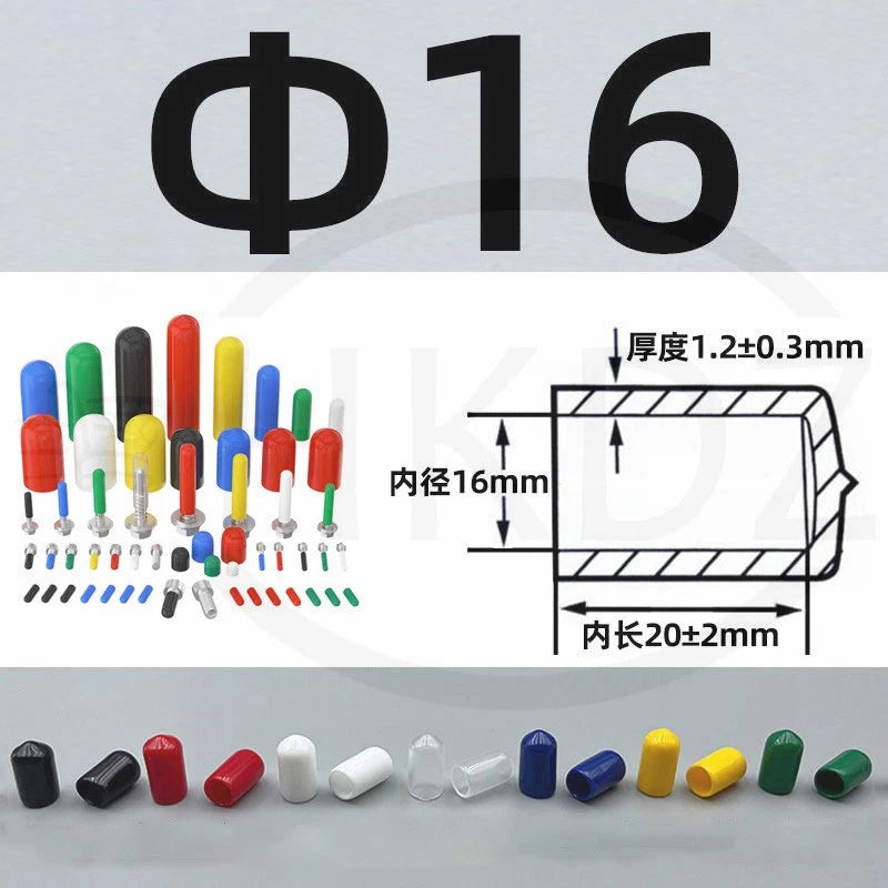 PVC End Caps for Screws, Bolts, Rods, Tubes & Cables – Thread Cover Protector, Rubber Plastic Caps (12-114mm, Multiple Colors)