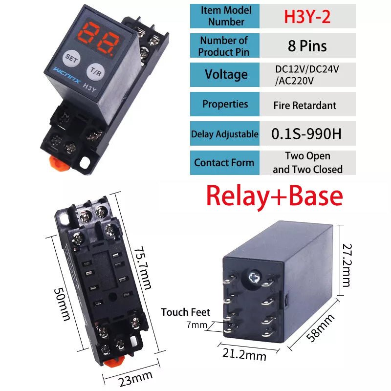 H3Y-2 Zeitrelais 220V/110V/24V/12V Inkl. Sockel – Verzögerungsschalter