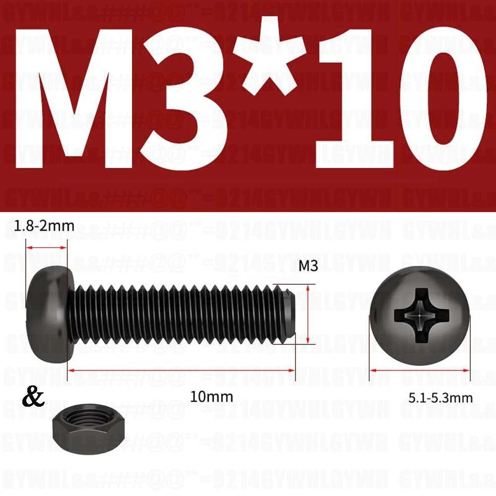 Black Pan Head Phillips Machine Screws + Hex Nuts Set – A2 Stainless Steel, M2 to M10