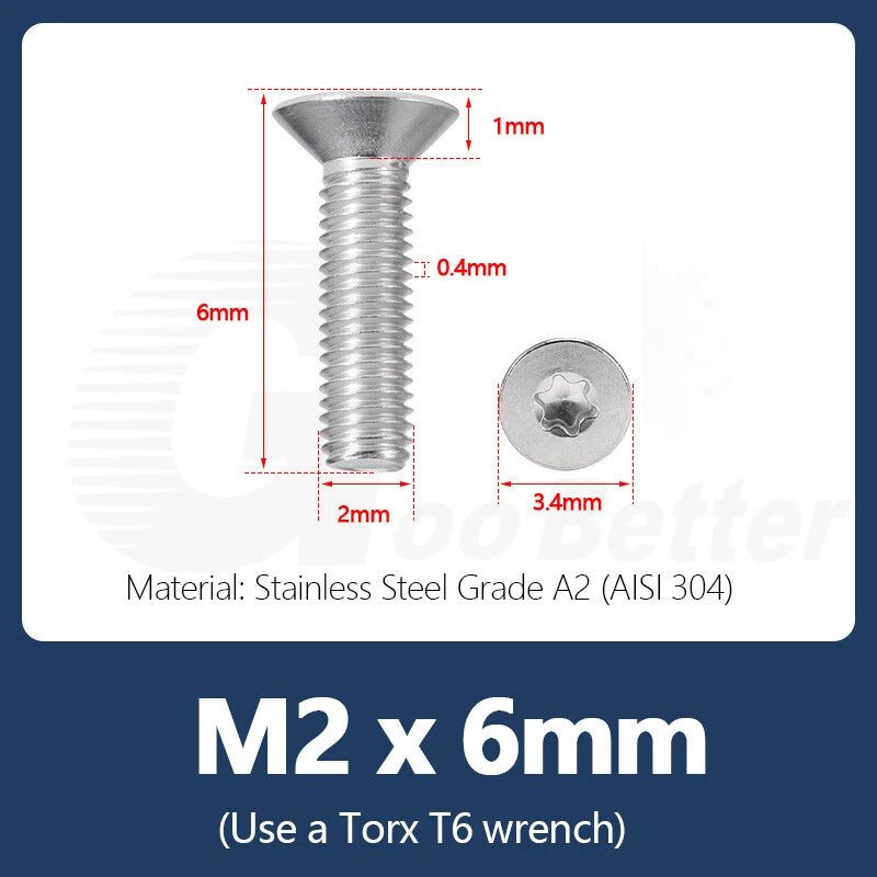 M1.4–M12 Torx Countersunk Machine Screws – A2 Stainless Steel, DIN 965 (3–100mm)