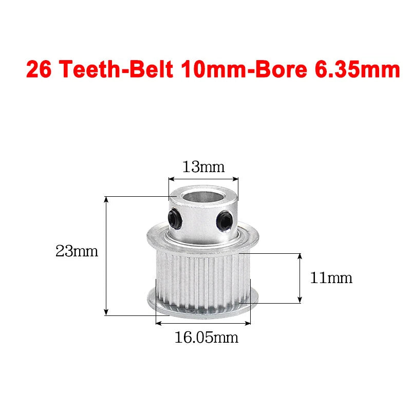 2GT Drive Pulley With Step 16 Tooth - 100 Tooth Bore 4mm - 25mm for 10mm Belt