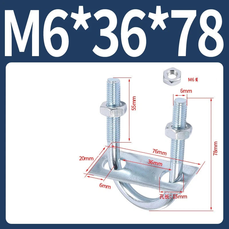 Round U-Bolts Sets Steel 16mm-219mm Inner Width M6 M8 M0 M12 with Nut, Plate